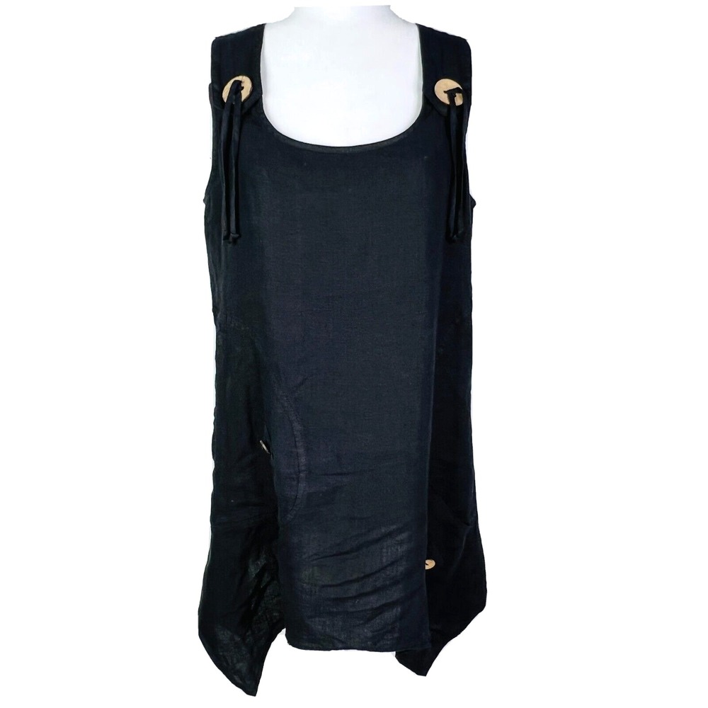 Click by‎ Color Me Cotton Black Button Linen Sharkbite Hem Dress Size M
